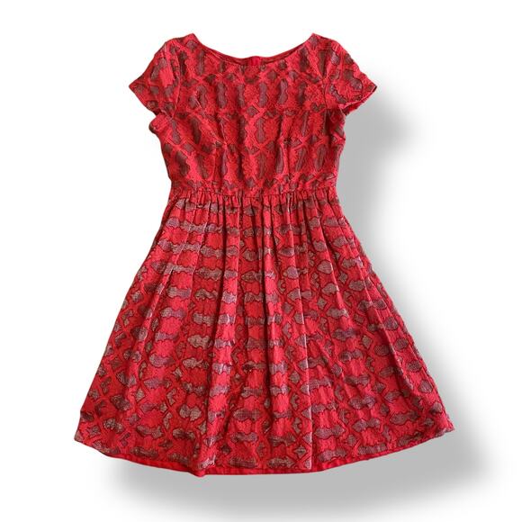 Anthropologie Moulinette Soeurs Rubied Lace Mini Dress Size 10 Red Party‎ - Picture 1 of 10